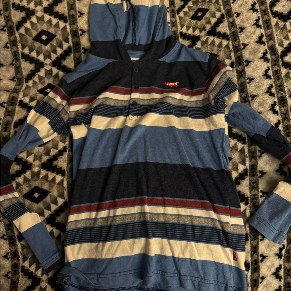 Levi's Blue and White Striped Hoodie